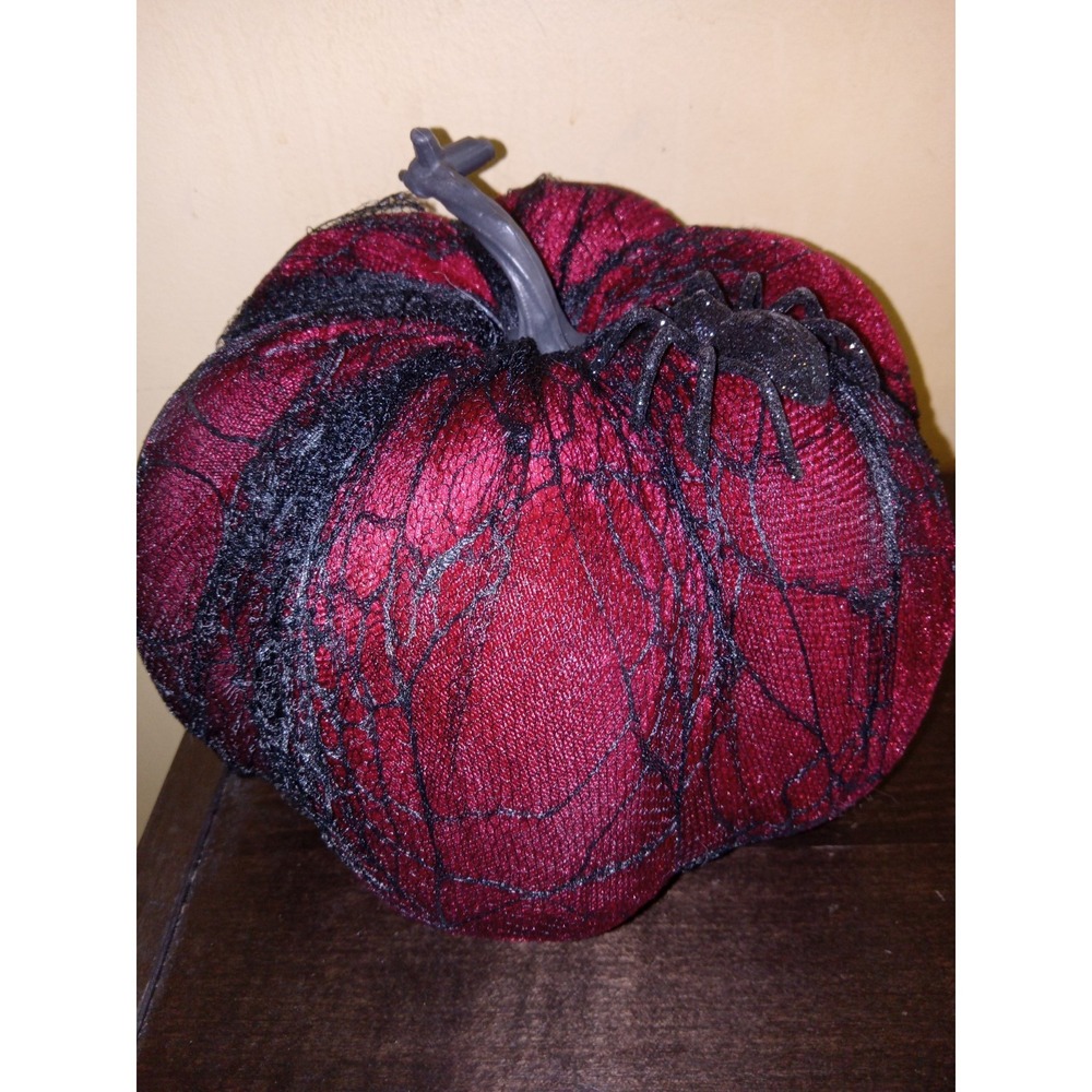 Dark Red Velvet Pumpkin Spiderweb Black Lace Fall Grunge Goth Decor‎ Halloween
